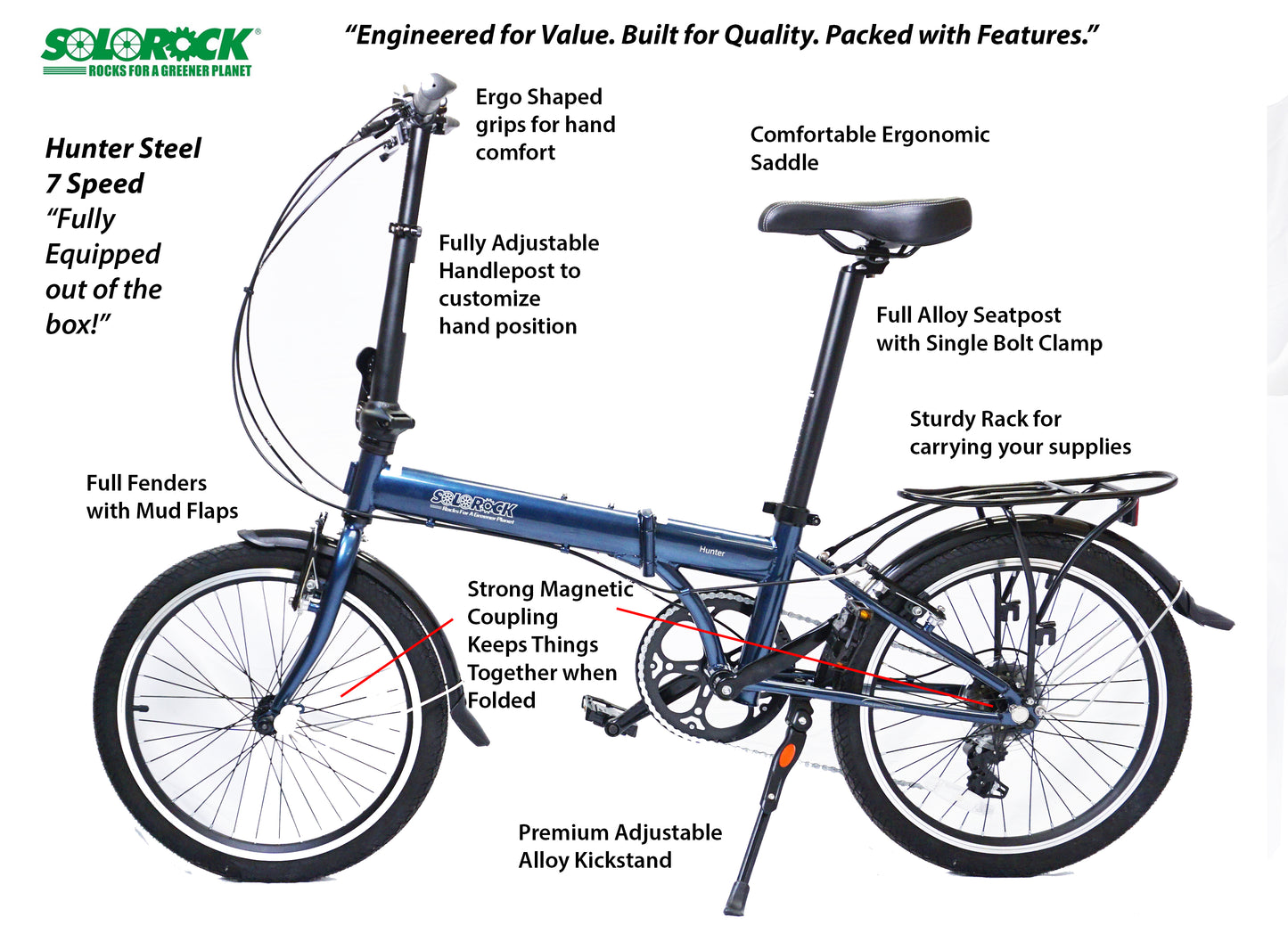 Hunter - SOLOROCK 20" 7 Speed Upgraded Steel Folding Bike