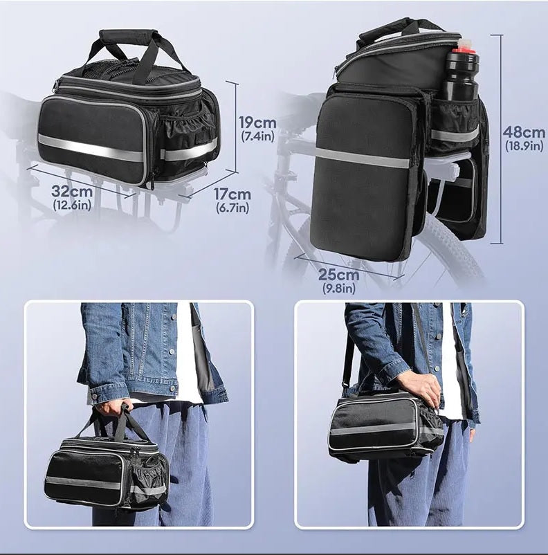 Rack Top Trunk Bag with Hidden Retractable Side Panniers and Safety-reflective Bands