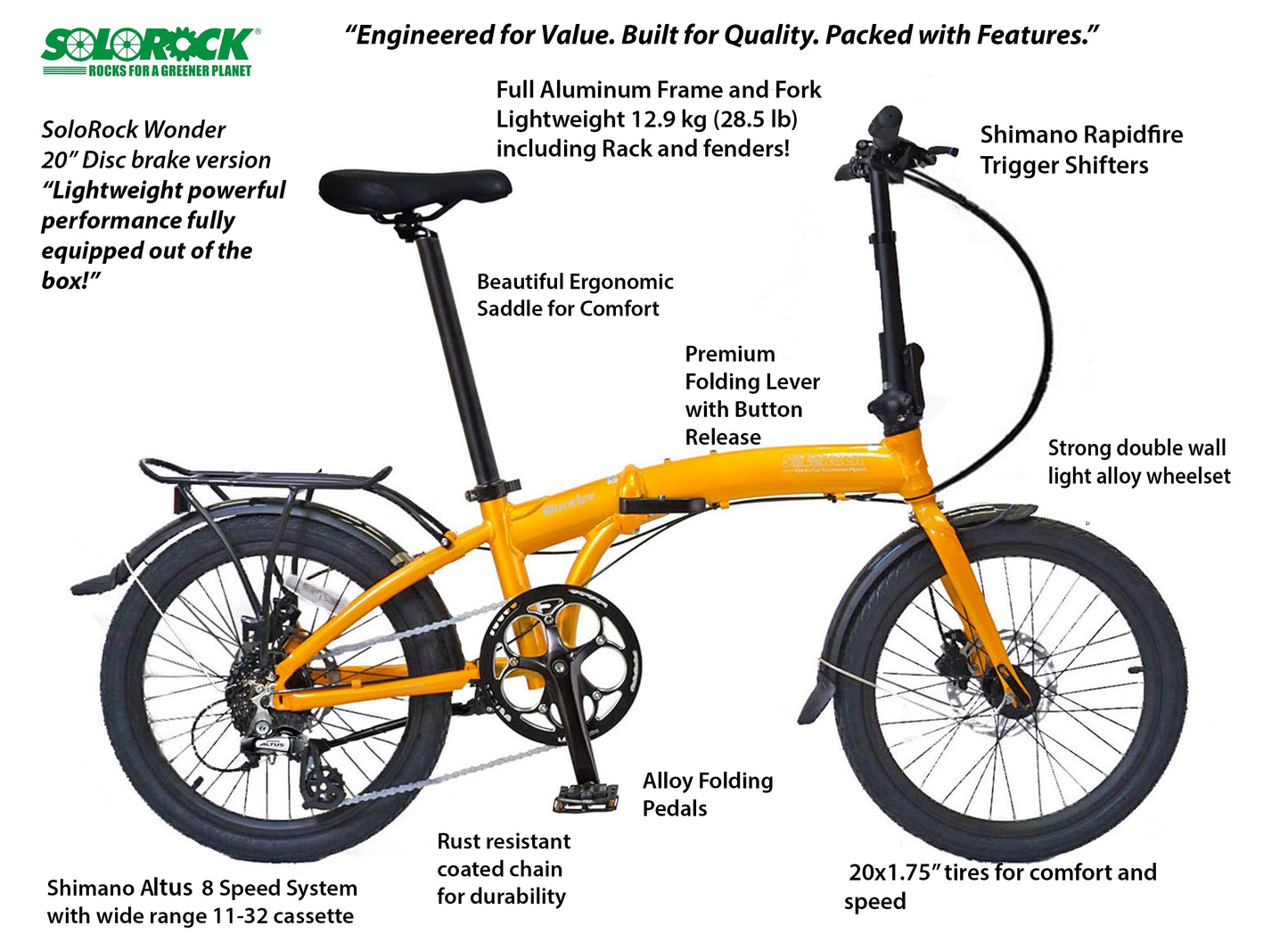 Wonder - SOLOROCK 20" 8 Speed Aluminum Folding Bike - Hydraulic Disc Brakes