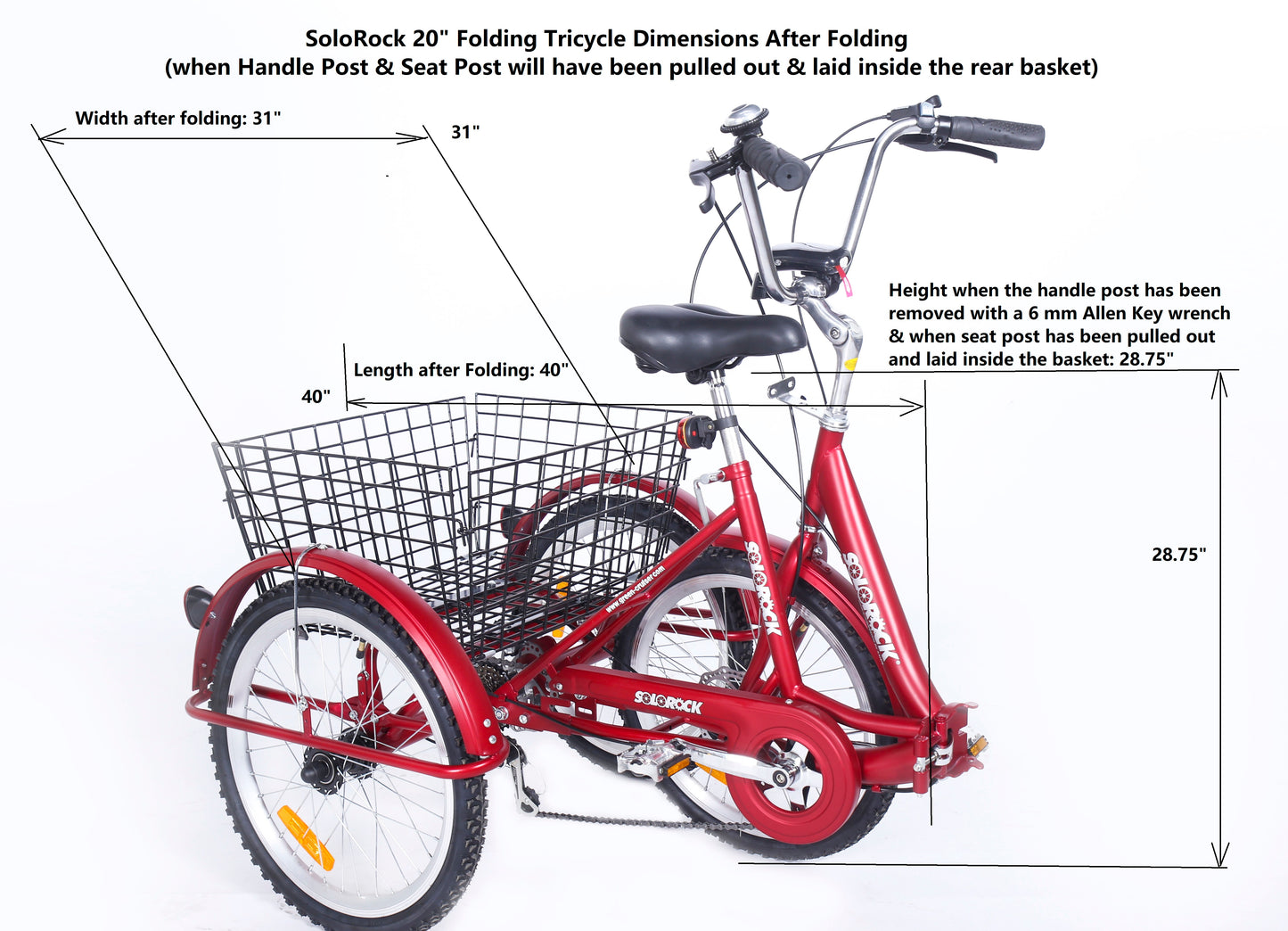 SOLOROCK 20" 6 Speed Folding Tricycle - Agile206-Fold
