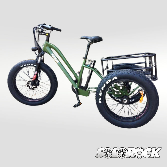 SOLOROCK 24" x 20" 7 Speed Aluminum Electric Tricycle - Egile 4" Fat Tire 3 Wheels eBike