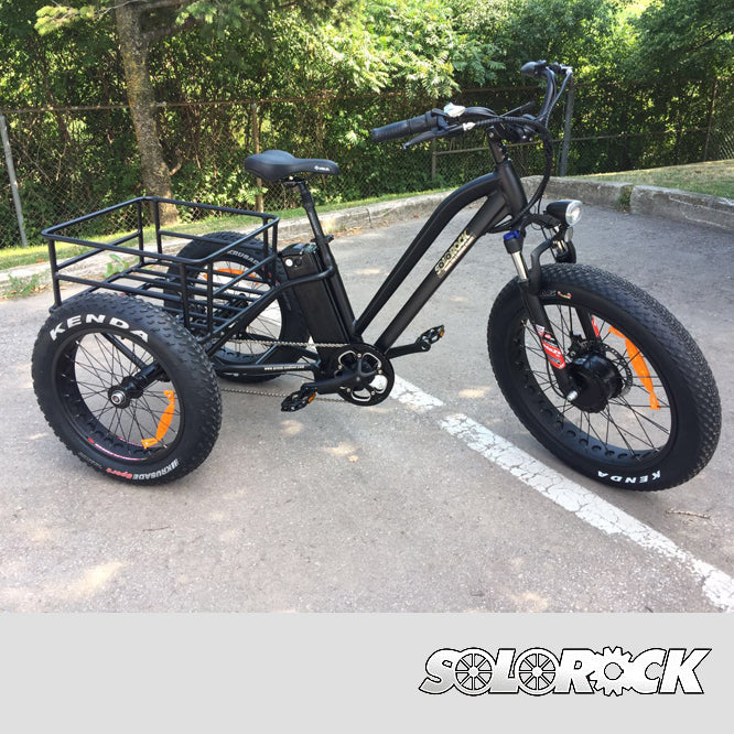 SOLOROCK 24" x 20" 7 Speed Aluminum Electric Tricycle - Egile 4" Fat Tire 3 Wheels eBike