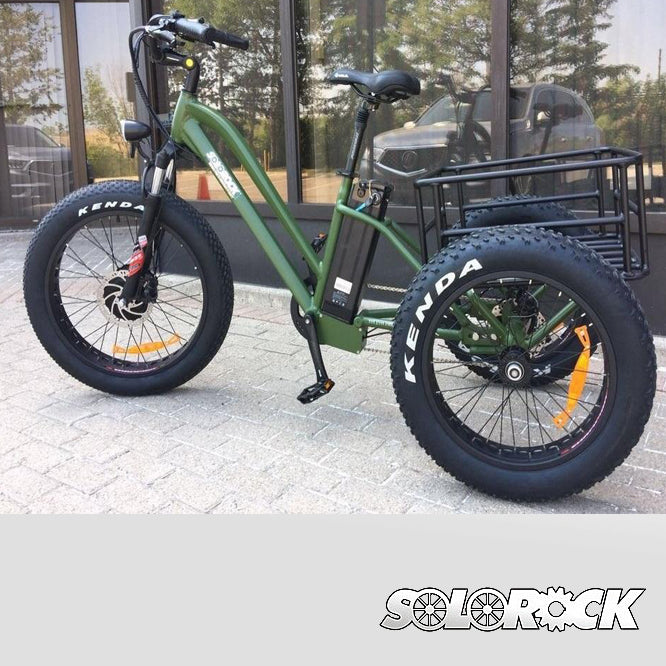 SOLOROCK 24" x 20" 7 Speed Aluminum Electric Tricycle - Egile 4" Fat Tire 3 Wheels eBike