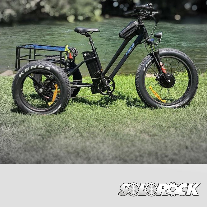 SOLOROCK 24" x 20" 7 Speed Aluminum Electric Tricycle - Egile 4" Fat Tire 3 Wheels eBike